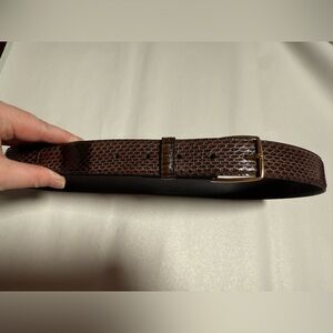 Vintage Brown Snakeskin Belt Size 32 Small Bronze Hardware Genuine Western